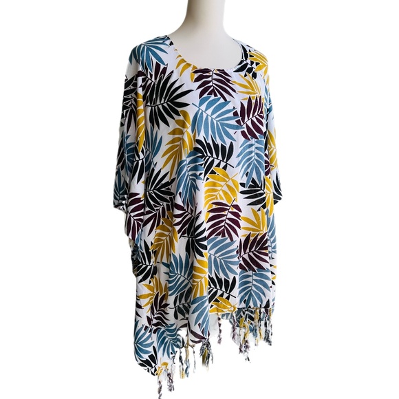 0075/ Leaves Pattern Poncho, Kimono Poncho - Picture 8 of 8